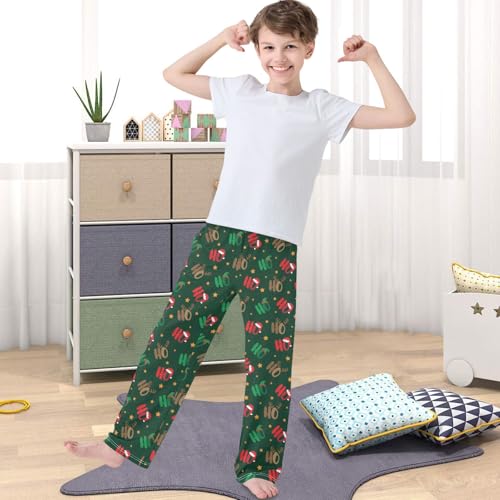 Boy's Lounge Pants Ho Santa Hat Deer Antler Elf Kids Jogger Pants Elastic Waist Long Bottoms with Pockets 6-14 Years4