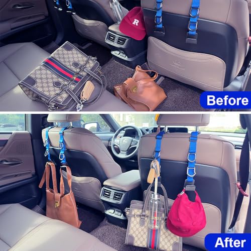 Image of Car Headrest Hooks, Backseat Storage Organizer Hangers, Universal Vehicle Seat Back Hooks, 4 Pack (darkblue)