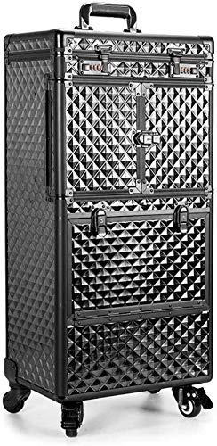 Preisvergleich Produktbild ALYR Professionelle Trolley Kosmetikkoffer, Cosmetic Cases Koffer Schminkkoffer Trolley Friseurkoffer Kosmetik Trolley Organizer mit Spiegel & Lock,Black