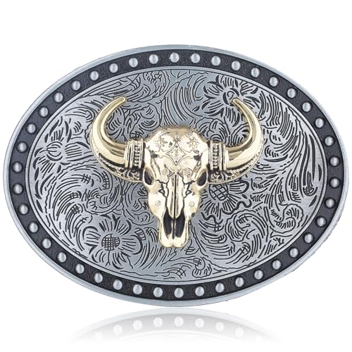 Image of Turquoise Belt Buckle for Men Western Texas Longhorn Bull Rodeo Belt Buckle American Cowboy Chic Gift
