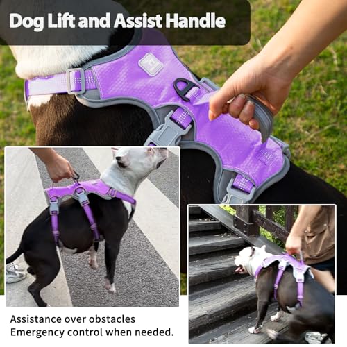 Image of Huntboo Escape Proof Dog Harness, Escape Artist Harness, Reflective Harness with Padded Handle, Breathable, Adjustable Vest for Medium Dogs Walking, Training, and Running Gear (Lavender Purple,XL)