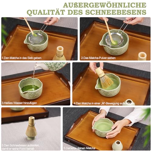VPISHYKE Premium Matcha Set – Matcha Tea Set 7-teiliges traditionelles Tee-Set mit Bambusbesen, Schale, Sieb & Zubehör – Perfekt für Matcha-Liebhaber（Matcha-Farbe）