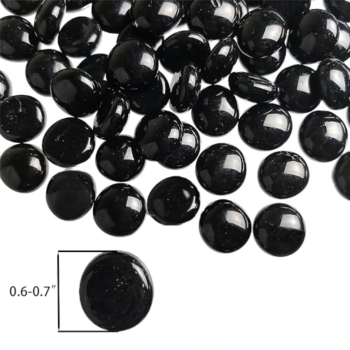 Image of HappyFiller 1 LB Black Flat Marbles Glass Gems Stones | Vase Fillers,Arts Crafts,Home Accents, Wedding Centerpieces Party Decor,Candle Holder Decoration,Aquarium Fish Tank Pebbles