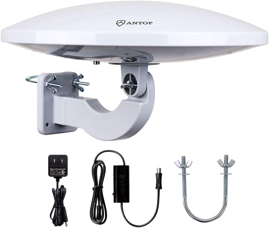 PL-414BG HDTV Antenna UFO 360ยฐ Omni-Directional Reception with Smartpass Amplifier & Built-in 4G LTE Filter, Enhanced VHF &UHF Signal, Fit Outdoor/RV/Attic Use (4K UHD Ready)