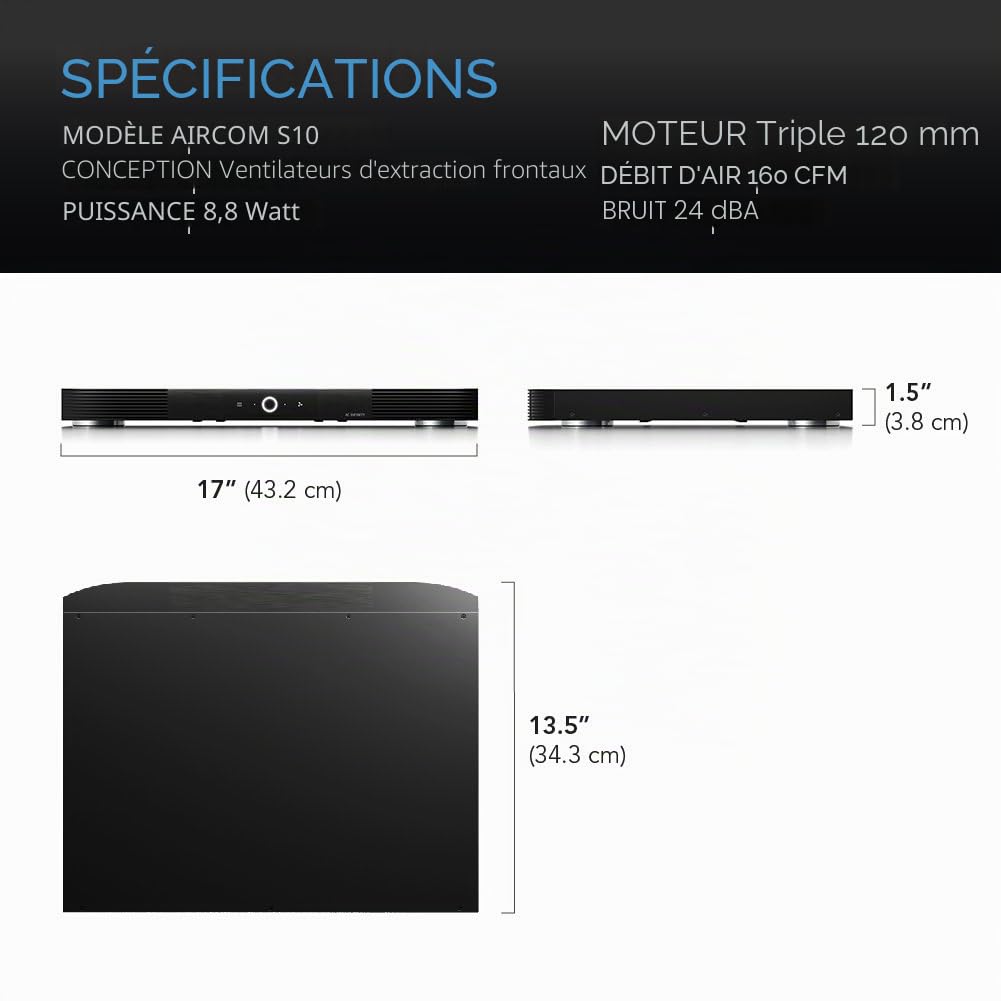 AC Infinity Aircom S10 Système de Ventilation Silencieux 43 cm pour récepteur, amplificateur, DVR, Composants AV Cabinet