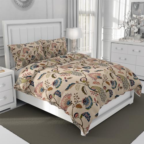 Image of DECOMIZER Super Soft Glace Cotton King Size AC Comforter /Blanket /Duvet for Double Bed with 1 Flat Bedsheet and 2 Large Pillow Covers - 4 Piece Comforter Set - Beige Anokhi