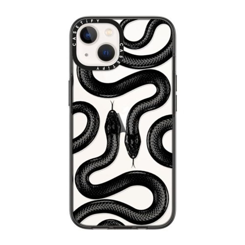 CASETiFY Compact iPhone 14 Case [4 ft. 2X Military Grade Drop Protection/Slim/Lightweight] - Black Kingsnake - Clear Black