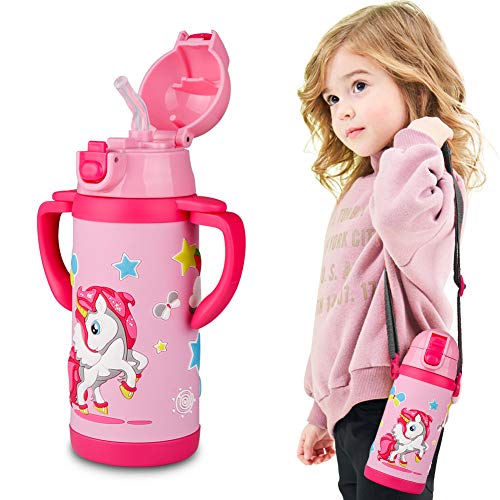 Kids Water Bottle With Straw Unicorn Thermoses Stainless Steel Insulated Vacuum Cup BPA