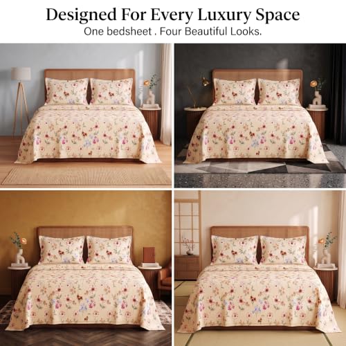 Image of BSB HOME 240 TC Cotton Double Bedsheet with 2 Pillow Covers, Soft & Breathable Floral Print Bed Sheet, Fade Resistant, Easy Care Bedding Set, 90 x 100 Inches (228 x 254 cm) - Blush & Periwinkle Floral