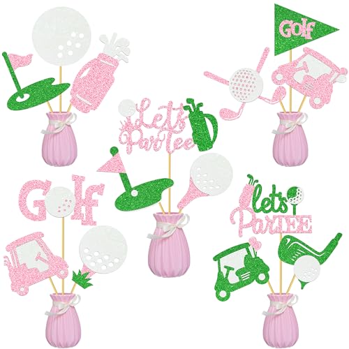 18Pcs Glitter Golf Party Centerpiece Sticks Pink And Green Golf Ball Theme Centerpiece Decorations For Girls Golf Let'S Partee Party Supplies