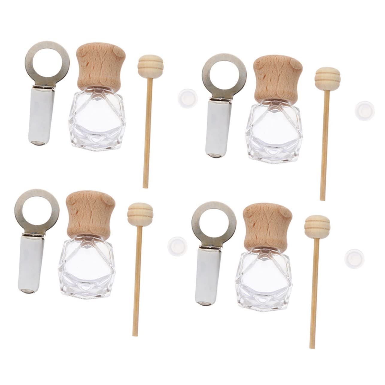 UKCOCO 20 Pezzi Bottiglie Profumo Auto Vuote in Vetro e Legno Diffusori Olio Trasparenti Accessori Eleganti per Profumatore Aria Veicolare Facili da Installare su Bocchette