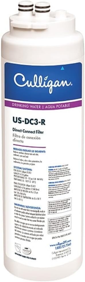 Culligan US-DC3-R Direct-Connect Under-Sink Water Filter Cartridge – Quick Twist-Lock, 4,750-Gallon/12-Month Capacity, Removes Lead, Chlorine, Taste & Odor, Microbial Cysts
