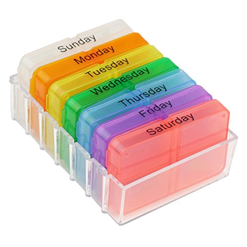 Oyanor Pastillero semanal de 7 días, Organizador de Almacenamiento de medicamentos, 28 Compartimentos, para Viajes, Desayuno, Almuerzo, Cena, Hora de Dormir