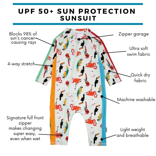Swimzip Girls Long Sleeve Sunsuit Romper Upf 50+ Protection - Tropical Birds 2T #TOP1