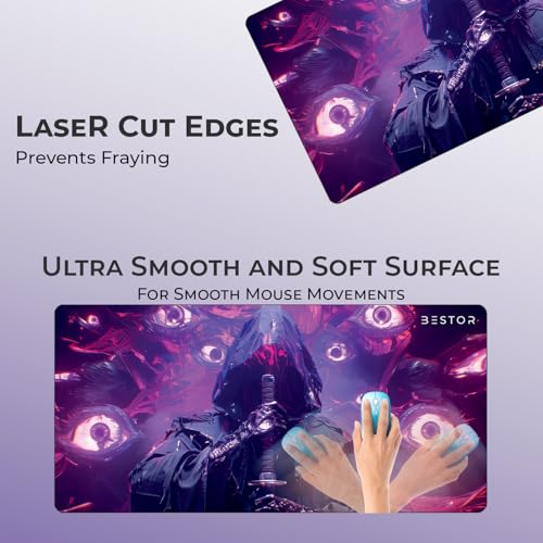 Image of BESTOR Anime Series Mouse Pad Dark Reaper Samurai Mouse pad with Anti-fray Stitching, Waterproof Surface & Non-Slip Rubber Base Stitched Edges Gaming Mouse Mat for Laptop (60cmx34cm)