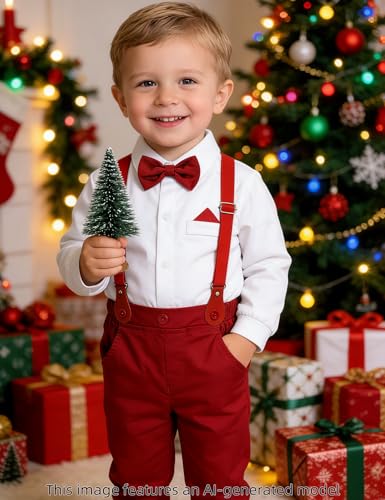 Image of A&J DESIGN Baby Boys Suits Infant Gentleman Formal Wedding Suspenders Outfit with Bowtie