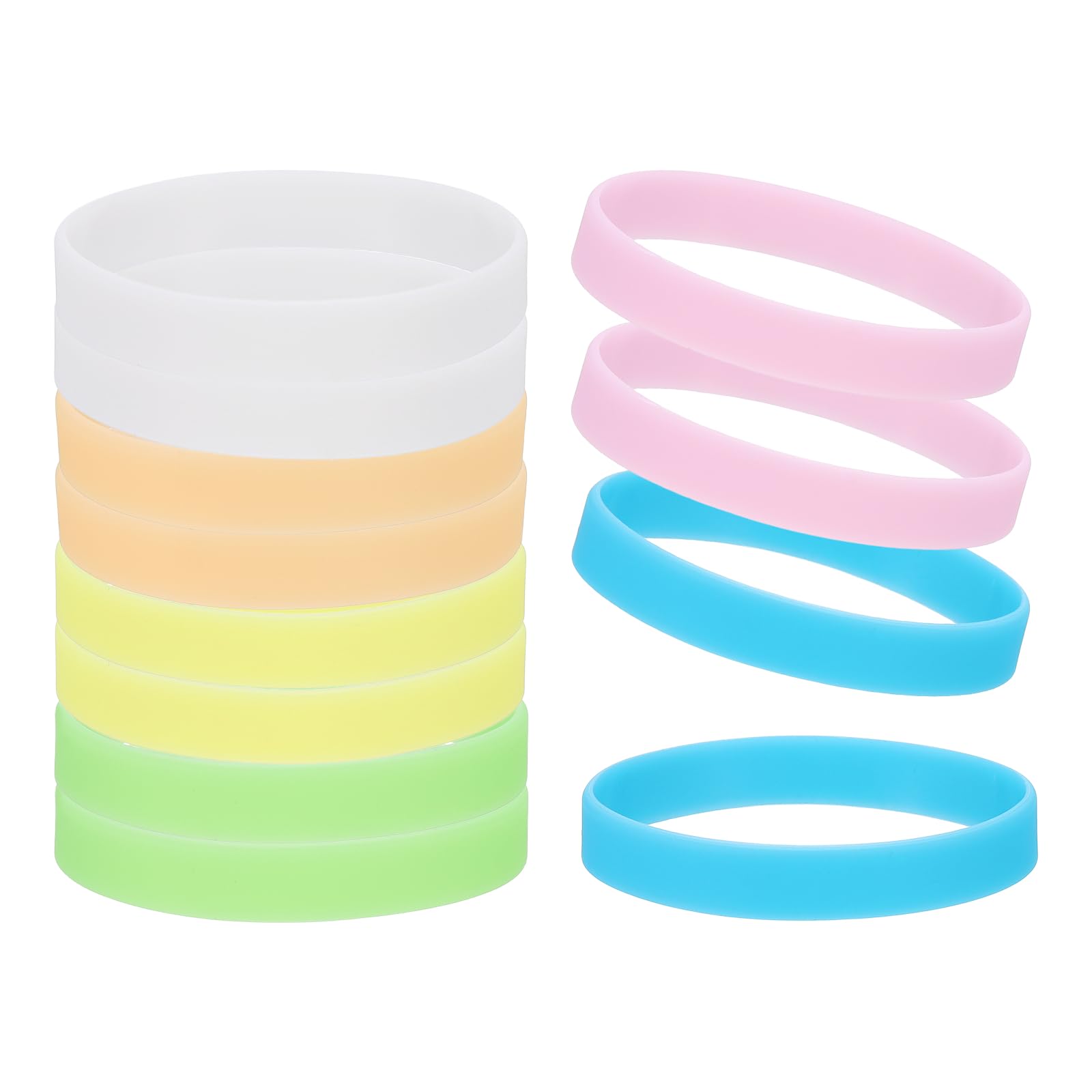 YELARXI Rubber Bracelets, Glow in the Dark Silicone Bracelets Wristbands for Adults Glow Wrist Band 12 Pcs & Green/Blue/Yellow/Orange/Pink/White-Fitting for Glow Party and Sport