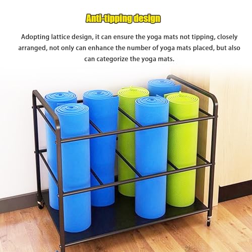 Support de tapis de yoga à roulettes et organisateur de rouleau de massage compact pour gym - 6
