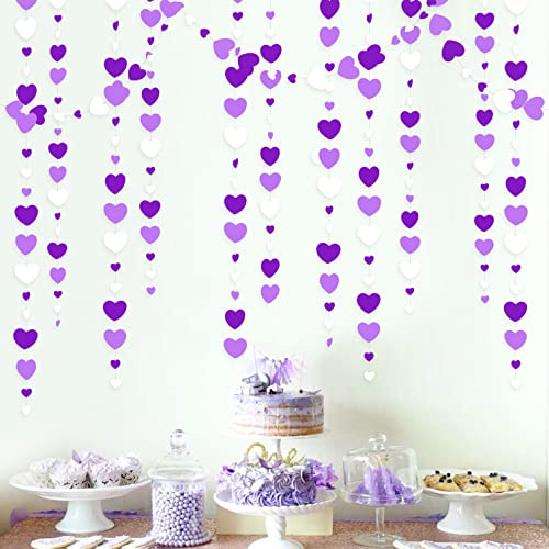 party streamer violet - 52 Ft Lavender Love Heart Garland Purple and White Hanging Streamer Banner for Anniversary Mothers Day Valentines Day Birthday Engagement Wedding Bridal Baby Shower Lilac Party Decorations Supplies