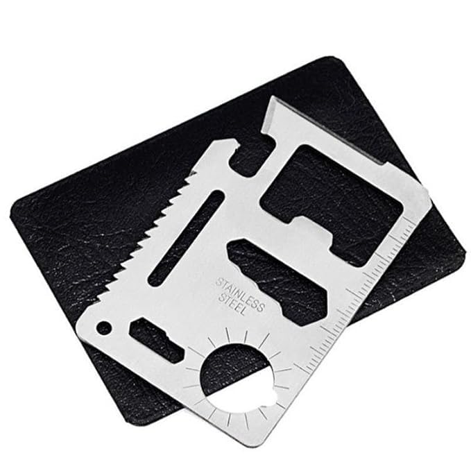 Clickswift Wallet Pocket Tool 11-in-1 Credit Card size Multi-Tool, Stainless Steel Wallet Survival Tool with Ruler, Bottle Opener, Saw etc ..1Pcs (silver)-picture-32