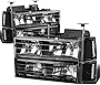 DNA Motoring HL-OH-8P-C10-3G-BK-CL1 Black Housing Headlights Replacement For 95-99 Yukon C K Suburdan