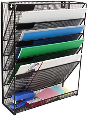 Superbpag Hanging File Organizer, 5 Tier Wall Mount Document Letter Tray Organizer, Black