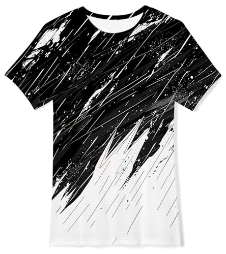 AIDEAONE T-Shirt für Kinder Jungen T-Shirts Sommer Tops Schwarz und Weiß Drucken T-Shirt 9-12 Jahre (M)