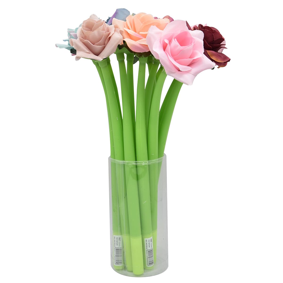 SIPLIV 12 penne a sfera creative con fiori artificiali neri da 0,5 mm, inchiostro gel, penne a sfera, per donne e ragazze, ufficio, scuola, decorazione per la casa, rosa multiflora B