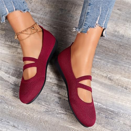 Women's Ballet Shoes Comfortable Slip on Round Toe Flat Casual Shoes for Women Walking Dance Work Dressy Fashion Solid Color Breathable Knitted Low Top Lightweight Mary Jane Flats3