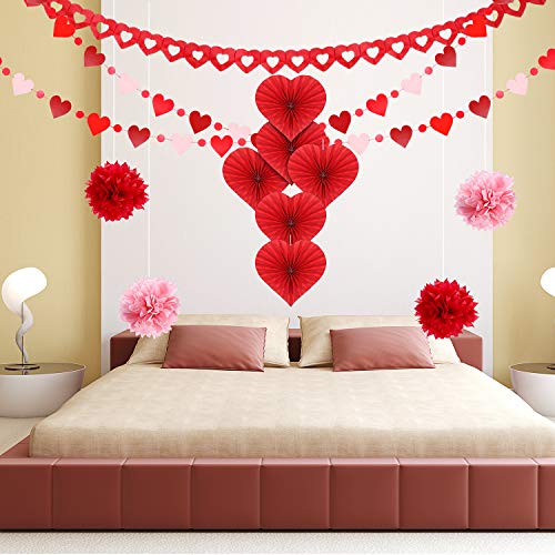 Valentine's Day Heart Paper Craft Kit Party Decorations Heart Fans Banner Paper Honeycomb Balls Poms for Wedding Valentine Anniversary Party Supplies - Image 2