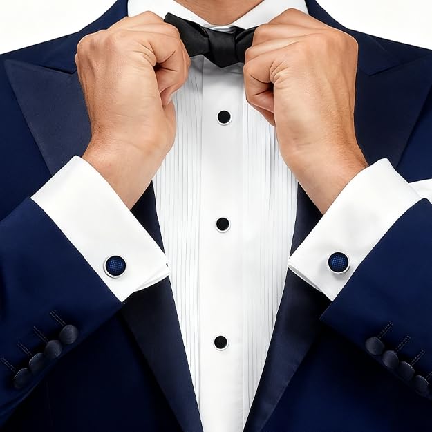 Mancuernillas para hombre azul con estuche dorado miniatura 2