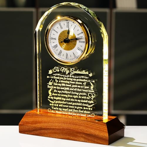 Image of Arikyrist Godmother Gifts from Godchild with Wooden Light Base, Glass Clock Gift for Best Godmother on Birthday Christmas Mothers Day Thanksgiving from Goddaughter Godson Table Decor