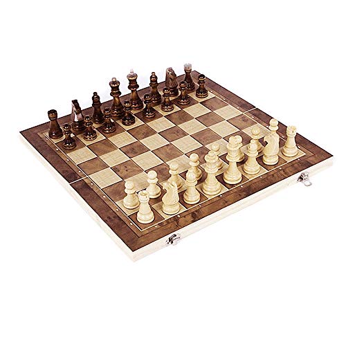 Preisvergleich Produktbild Schachspiel,3 Personen Schach Holz Schachbrett,Einklappbar Deluxe Schach, Schachkassette Faltbar mit (34*34cm)