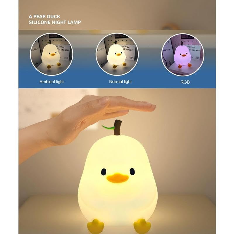 Lámpara de noche de silicona USB recargable con diseño pato pera miniatura 4