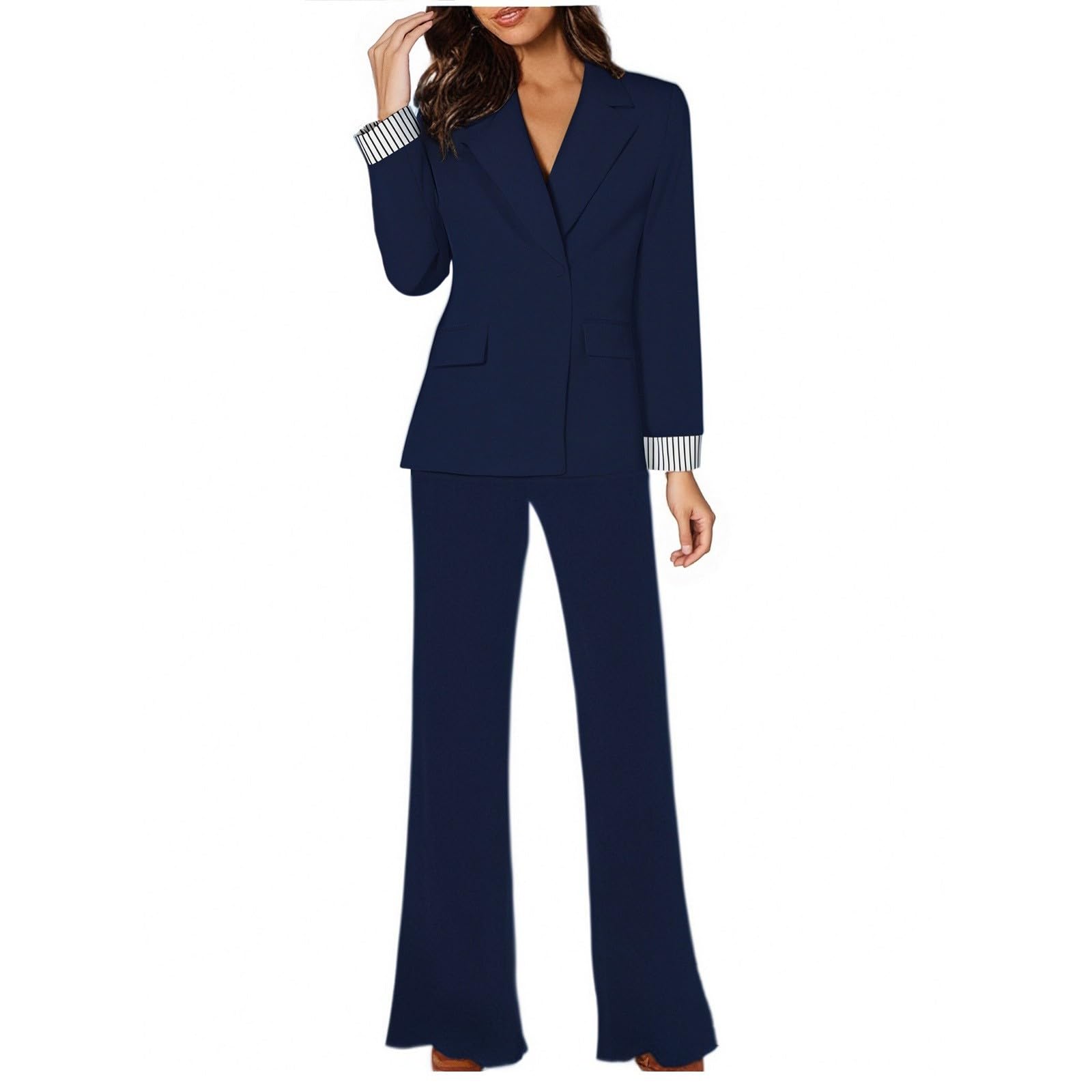 Conjunto de Traje Talla Grande, Trajes de 2 Piezas para Mujer Elegante, Blazer y Pantalones con Bolsillos Chaqueta de Manga Larga Corte Ajustado Color Sólido para Otoño y Invierno Oficina Trabajo