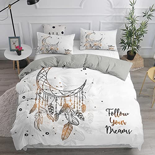 Meimall Juego De Ropa De Cama De 3 Piezas Luna Blanco Plumas Arte 280X240 Cm Microfibra Suave Transpirable Moderno Juego De Fundas Edredón con 1 Funda Nórdica + 2 Funda De Almohada
