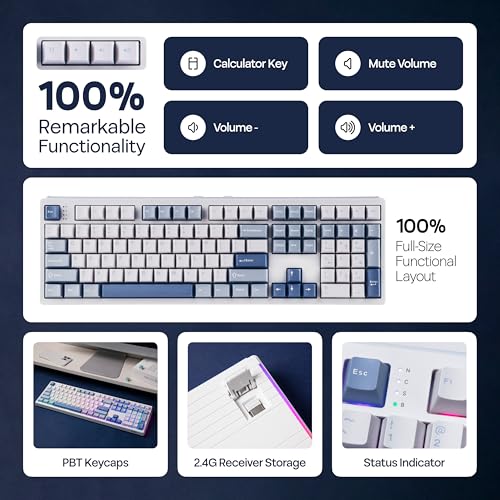 Image of MechLands EPOMAKER TH108 Full Size Mechanical Keyboard, Wireless Gaming Keyboard, 8000mAh Battery, Creamy Gasket, 108 Keys, Hot Swap, Custom Driver, RGB Backlights (Blue&White, Sea Salt Silent Switch)