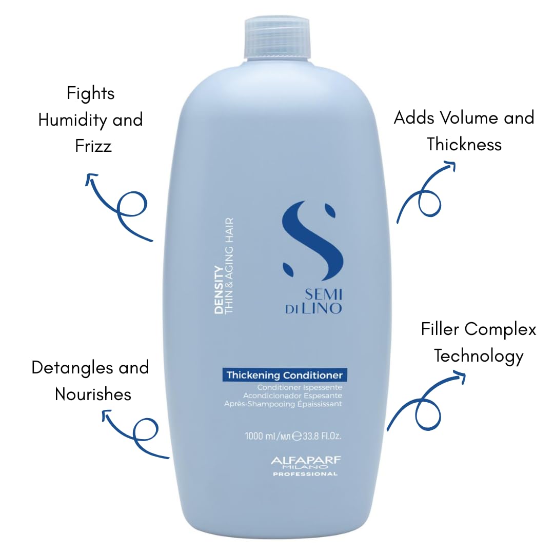 ALFAPARF MILANO Semi di Lino Density Thickening Conditioner - Peptides & Amido Acids - Fine & Thin Hair - Detangles, Softens - Adds Body & Volume for Revitalized, Youthful & Thicker Hair