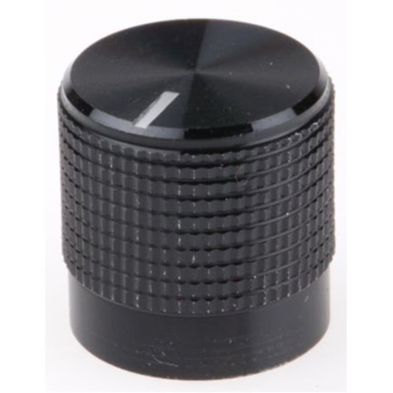 Potentiometer Knob Body: Black Dia. 15mm with a White Indicator 6mm Shaft, Pack of 1, MFR: 7777312