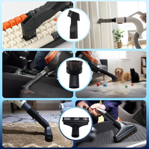 Image of Vacuum Attachments & Brushes for Shop-Vac with Hose Adapter - Vacuum Attachments Compatible with Shop-Vac Hose 2-1 /2'' & 1-1 /4'' - Horse Hair Dust Brush, Upholstery Tool, Crevice Tool and More