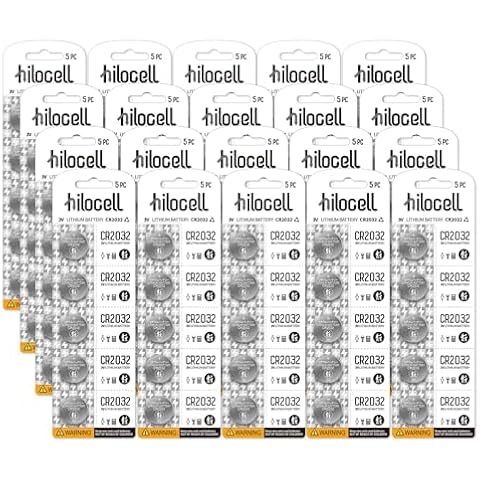 hilocell CR2032 Lithium 3V Coin Battery 100 Pack, 3 Volt CR 2032 Button Cell Batteries, Long-Lasting High Capacity 2032 Battery for Car Remote Key Fob Airtag Watch Toy Controller - 100 Count Cover