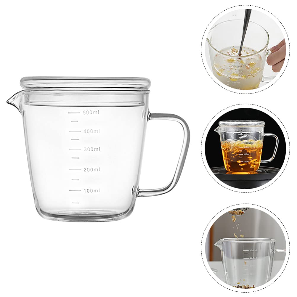 Tomaibaby Messbecher Milchkännchen Milchkanne 500ml Sahnekanne Sauciere Glaskanne Glas Hitzebeständig Messkanne mit Deckel Fett- Trenn- Kanne für Eier Milch Sahne Sauce Kaffee