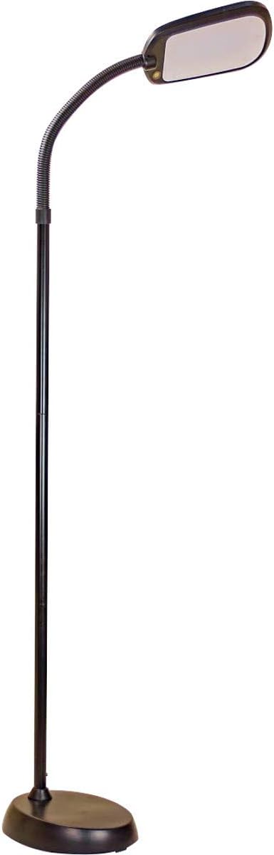 LED Floor Lamp Bright-Reader Full Spectrum by Home Concept Hi-Output 2,100 LUX, Dimmable, Energy Efficient 12w, 6,400k (for Reading, Knitting, Hobbies) Black Color with adjustable goose-neck