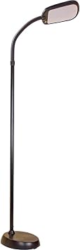 LED Floor Lamp Bright-Reader Full Spectrum by Home Concept Hi-Output 2,100 LUX, Dimmable, Energy Efficient 12w, 6,400k for Reading, Knitting, Hobbies Black Color with adjustable goose-neck