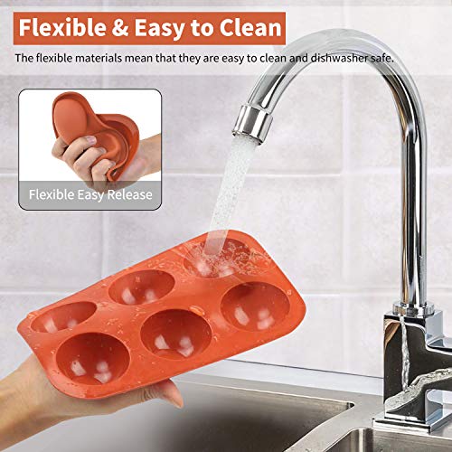 Bunpena Silicone Molds, Chocolate Molds With 6 Semi Sphere Jelly Holes, 4 Pack Hot Cocoa Bomb Mold For Making Hot Chocolate Bombs, Dome Mousse, Cocoa Ball, Coco Bomb (Comes With 2 Droppers), Brown #TOP2