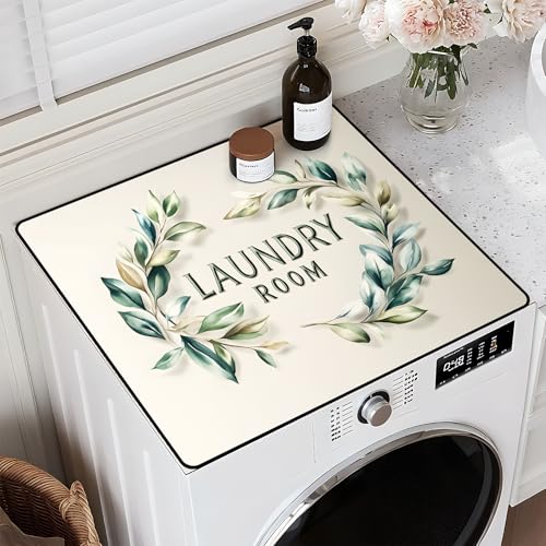 Image of Non-Slip Washer & Dryer Top Cover Mat Dust-Proof Protective Pad with Absorbent Surface & Rubber Backing, Waterproof & Heat Resistant Laundry Room Decor (Laundry Room-3, 23.6 inch x 19.7 inch)