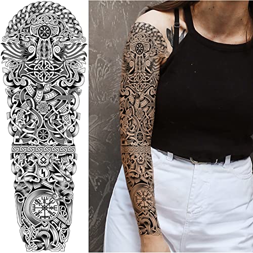 Briyhose Tribal Totem Temporary Tattoo Sleeve For Men Women Full Arm, Large Hawaiian Turtle Viking Tree Fake Tattoo Sticker Adult, Long Lasting Full Leg Temp Tatoo Polynesian Makeup Body Art, 4-Sheet #TOP3