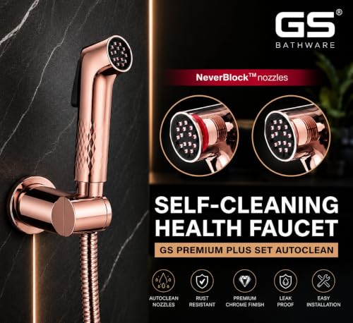 Image of Premium Plus Rose Gold Health Faucet Complete Set | High Pressure Jet Spray for Toilet | 1 Meter Hose Pipe & Wall Hook | Self Cleaning Faucet | Rose Gold Finish