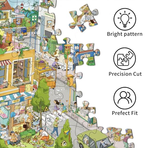 Chalzidar 1000 Piece Jigsaw Puzzles for Adults,Busy City Street Puzzle with 1:1 HD Poster, Precise Interlocking, Letter Markings on Back, Dust-Free, Stress Relief & Ideal Family Game Gift - image 4