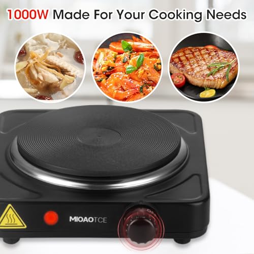 Countertop Single Cast Iron Burner 1000 Watts Electric Hot Plate with Adjustable Temperature 6.1" Cooktop for Dorm, Office, Home, Camp, Compatible for All Cookwares - Image 5
